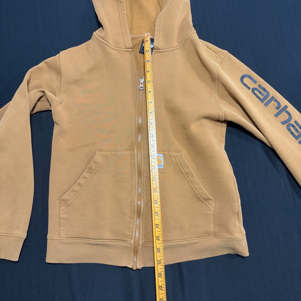 Carhartt Kids Youth Large 14-16 Full Zip Hoodie Brown Tan Sleeve Logo 1452 - Picture 3 of 7
